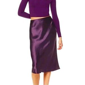 Babaton | Dewberry Purple Satin Midi Slip Skirt | 10 | Bias Cut